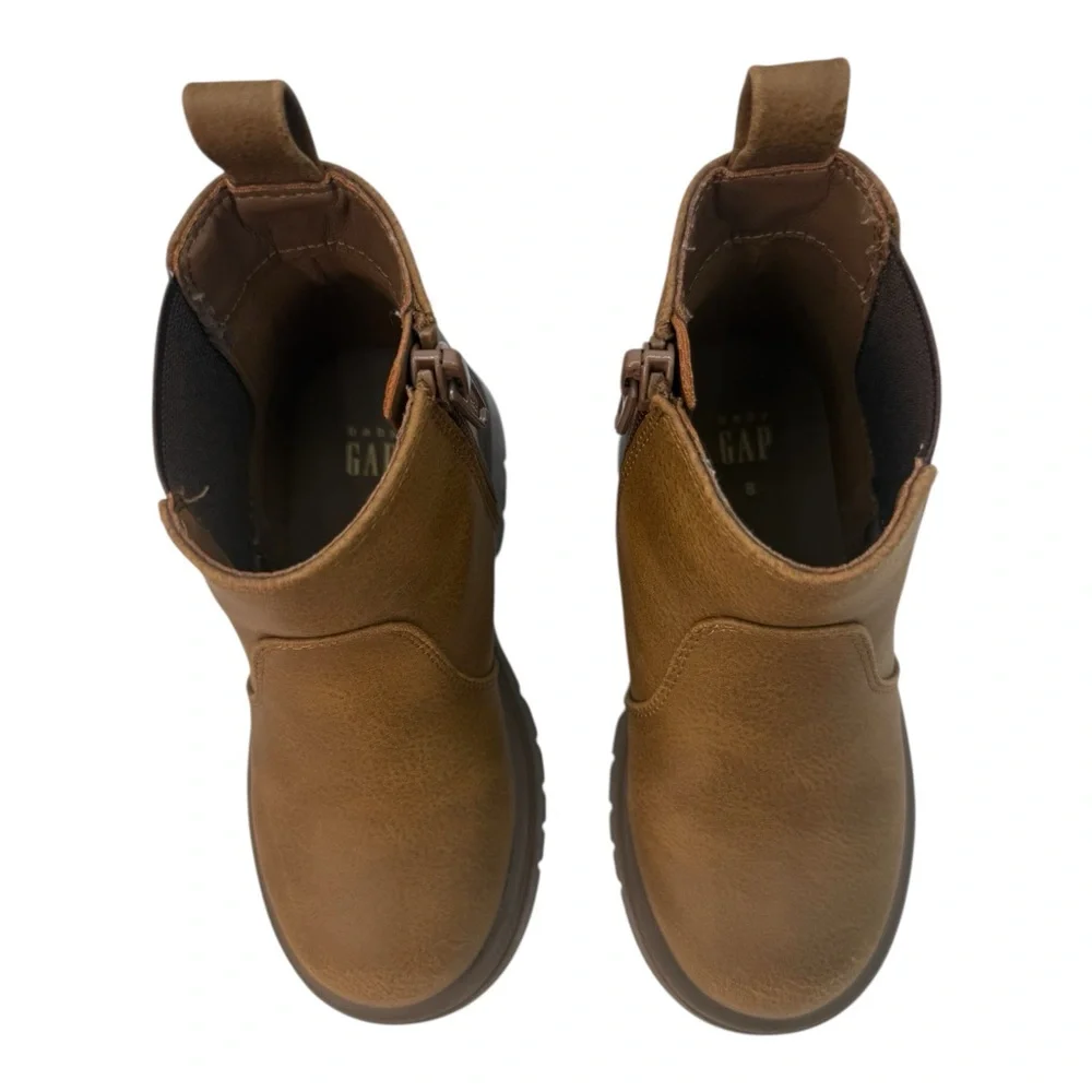 GAP Toddler‎ Boy Chelsea Brown Ankle Boots Elastic Side Pull-On Shoes, Size 8